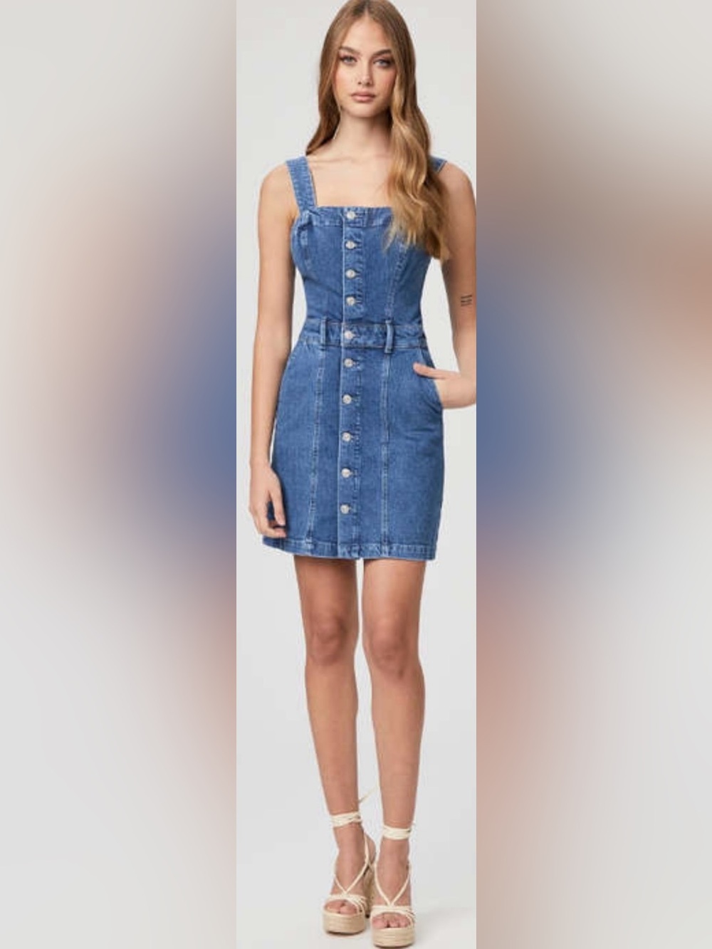 PAIGE Blue Button-Front Denim Mini Dress